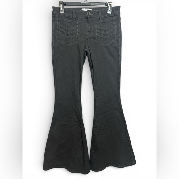 Free People Black Flare Jeans 27 High Rise Bell Bottom Stretch Denim - Picture 2 of 10